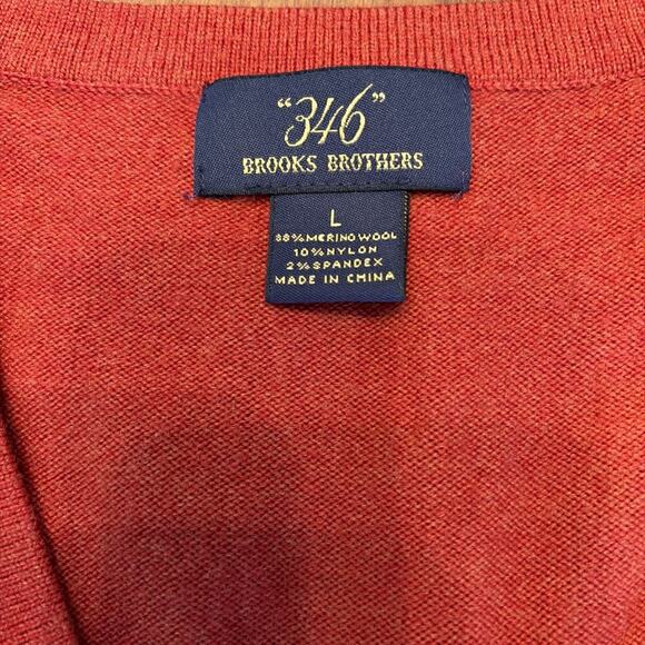 Brooks Brothers 346 Mens V-Neck Sweater Rust Orange Merino Wool Blend Pullover - Picture 2 of 5